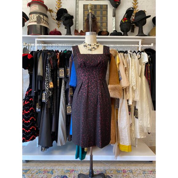 Vintage 1950s 2 piece dress and jacket burgundy and black, s/m, mrs maisel, mcm - Picture 2 of 10